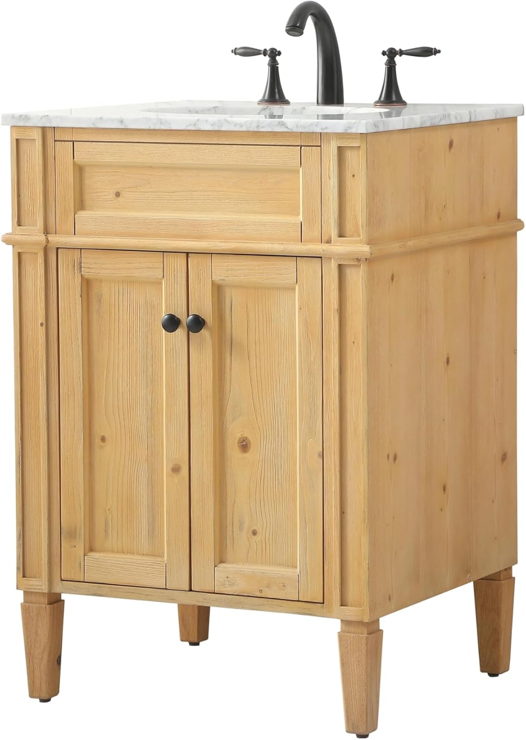 24 Single Bathroom Vanity, with Carrara White Marble Top Soft-Close, Natural Wood