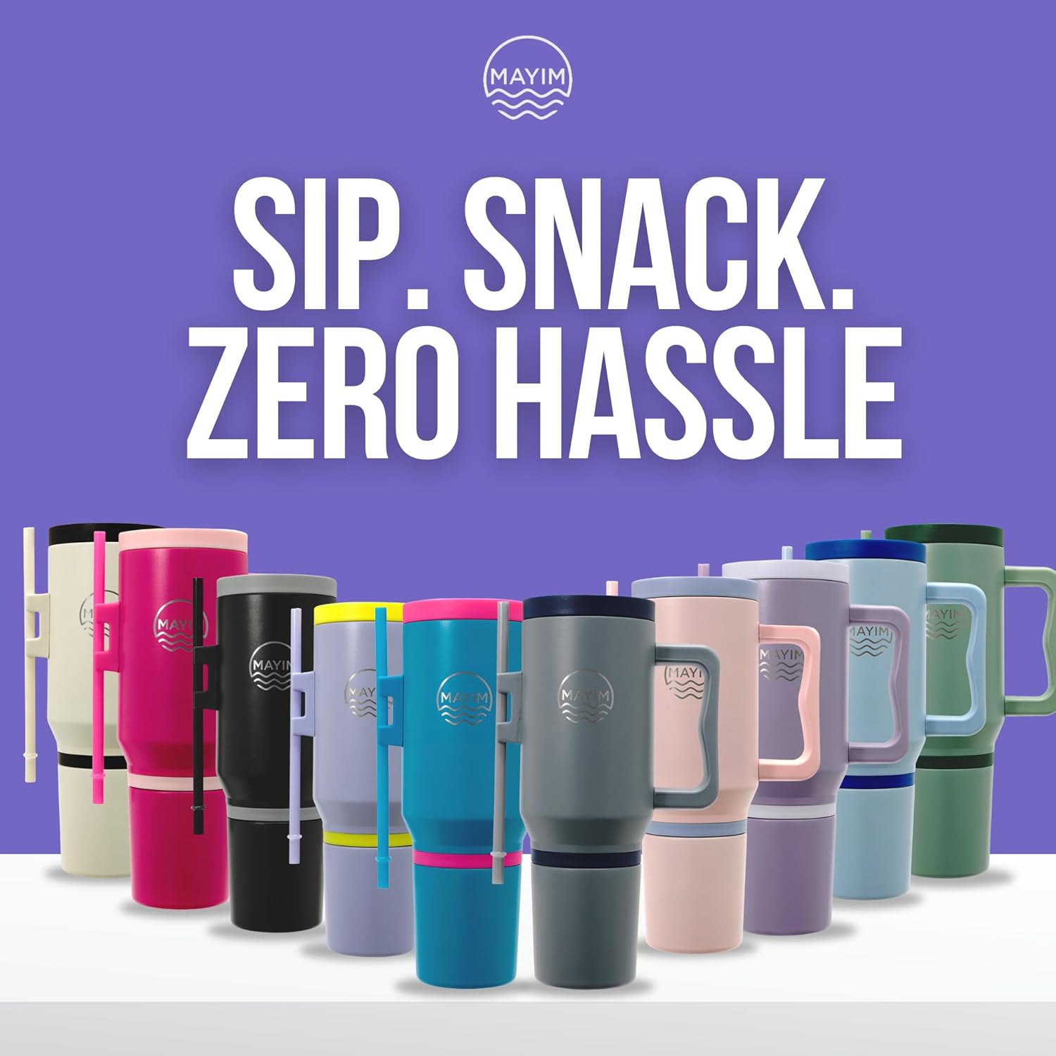 Sip N’ Snack Dual Compartment Stainless Steel Water Bottle – Triple Insulated, 24 Hours Cold/Hot, Leak-Proof, 2 Ways to Sip – Perfect for Drinks & Snacks On-the-Go (Blush/Lilac) - Image 9