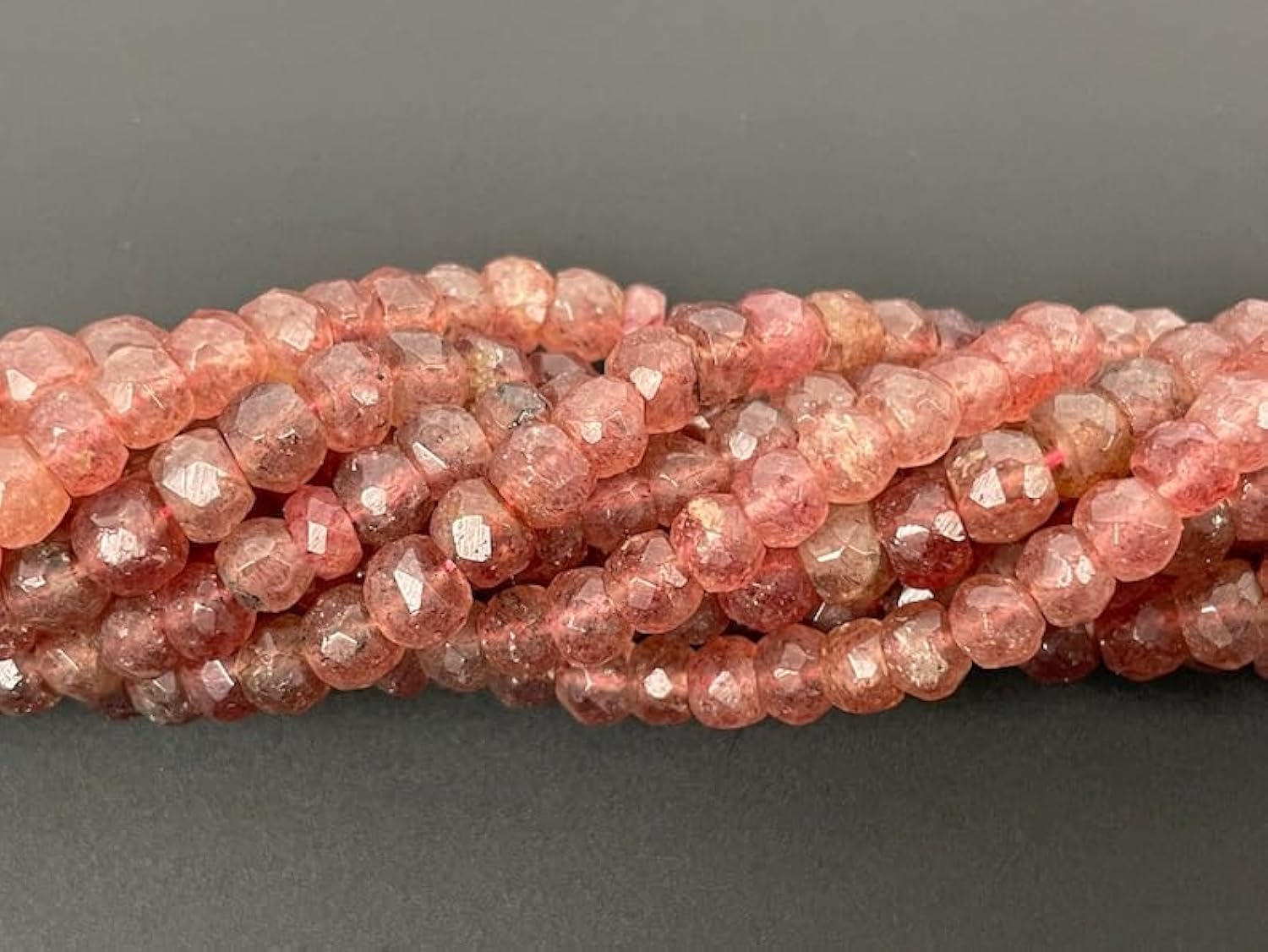 Quartz fraise naturel perles rondes facettées 5-5.5mm fil 33cm pour bijoux DIY