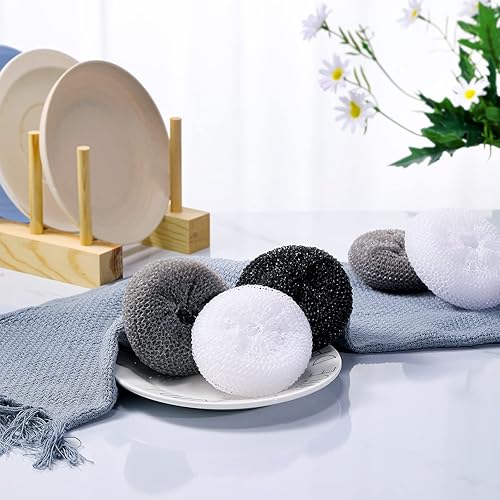 Miniatura 5 de Blulu Estropajos de plástico para platos, almohadilla redonda de nailon, almohadillas de malla que no rayan (colores simples, 15 unidades)
