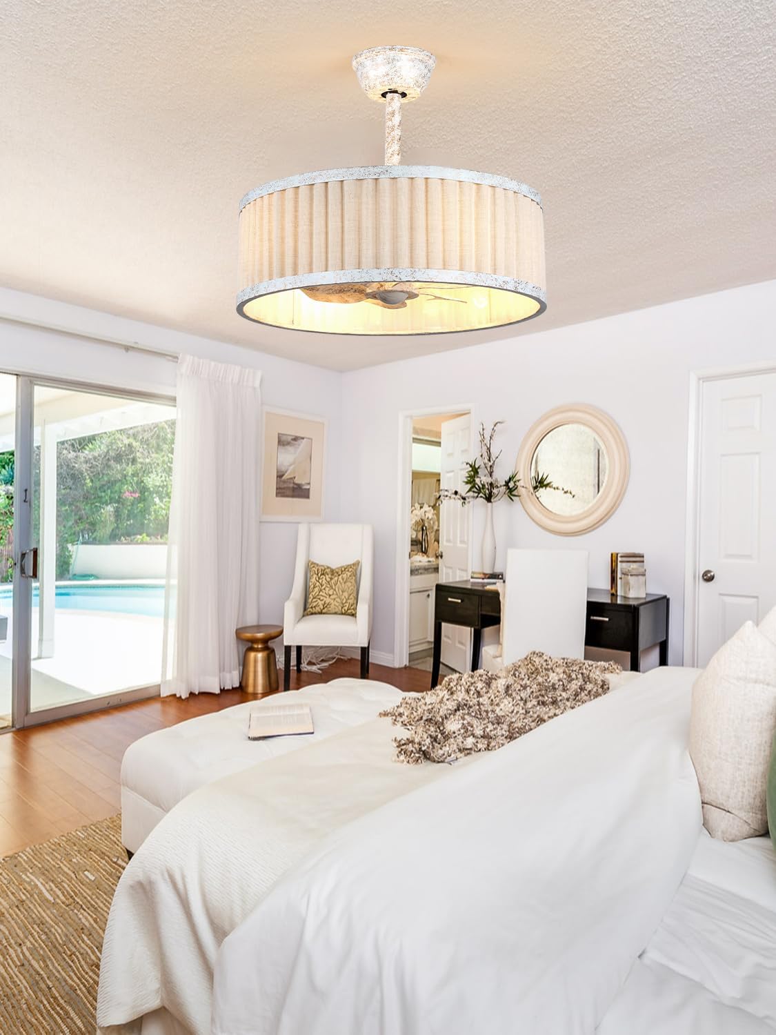 20" Caged Ceiling Fans with Lights, White Fandelier Ceiling Fan with Light, Boho Chandelier Fan Remote Control, 6 Speeds for Bedroom, Nursery, Living Room