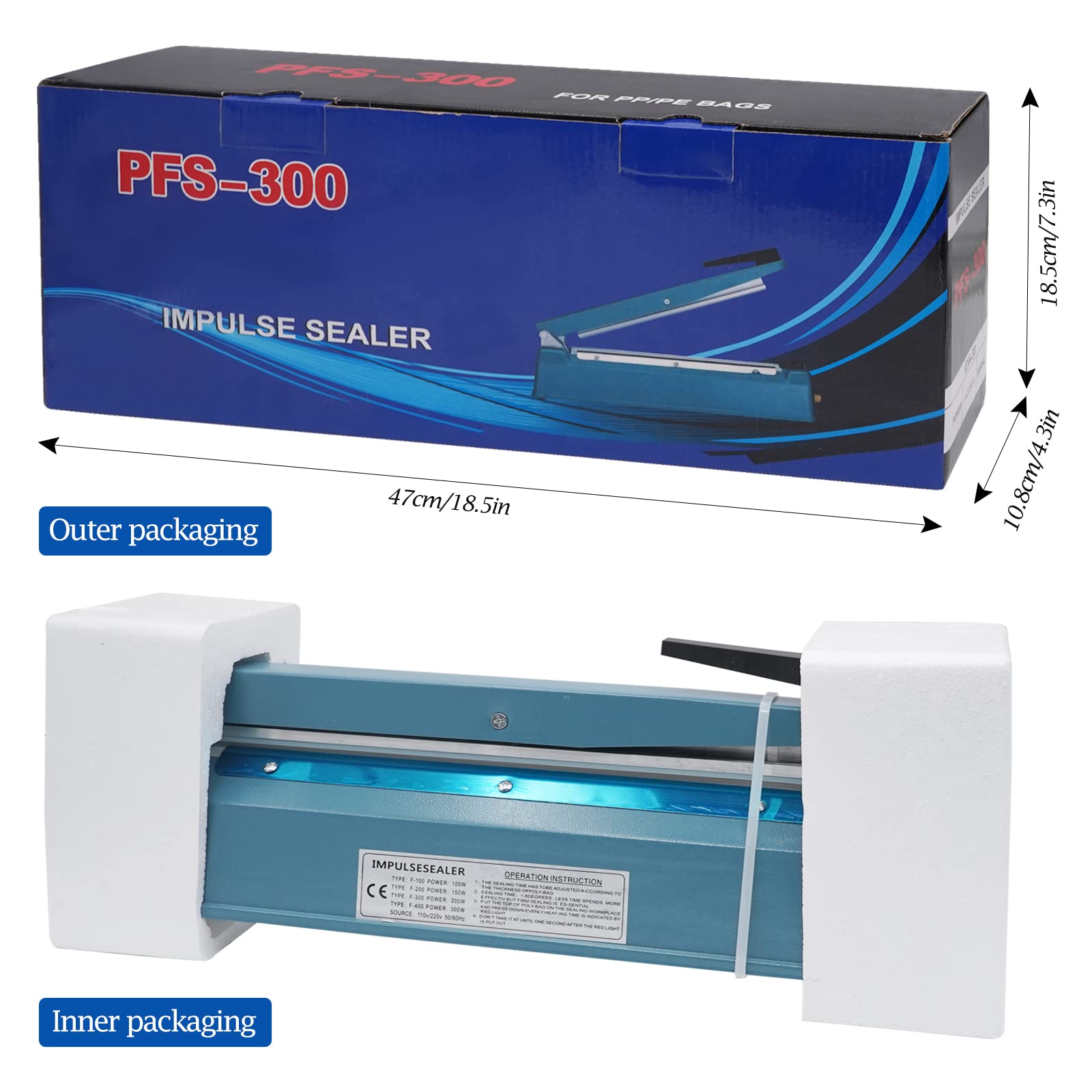 Termoselladora, Sellador de calor, soldador, dispositivo de sellado, control de temperatura, sellador de alimentos, bolsas de plástico para bolsas de polipropileno y PE (400 mm)
