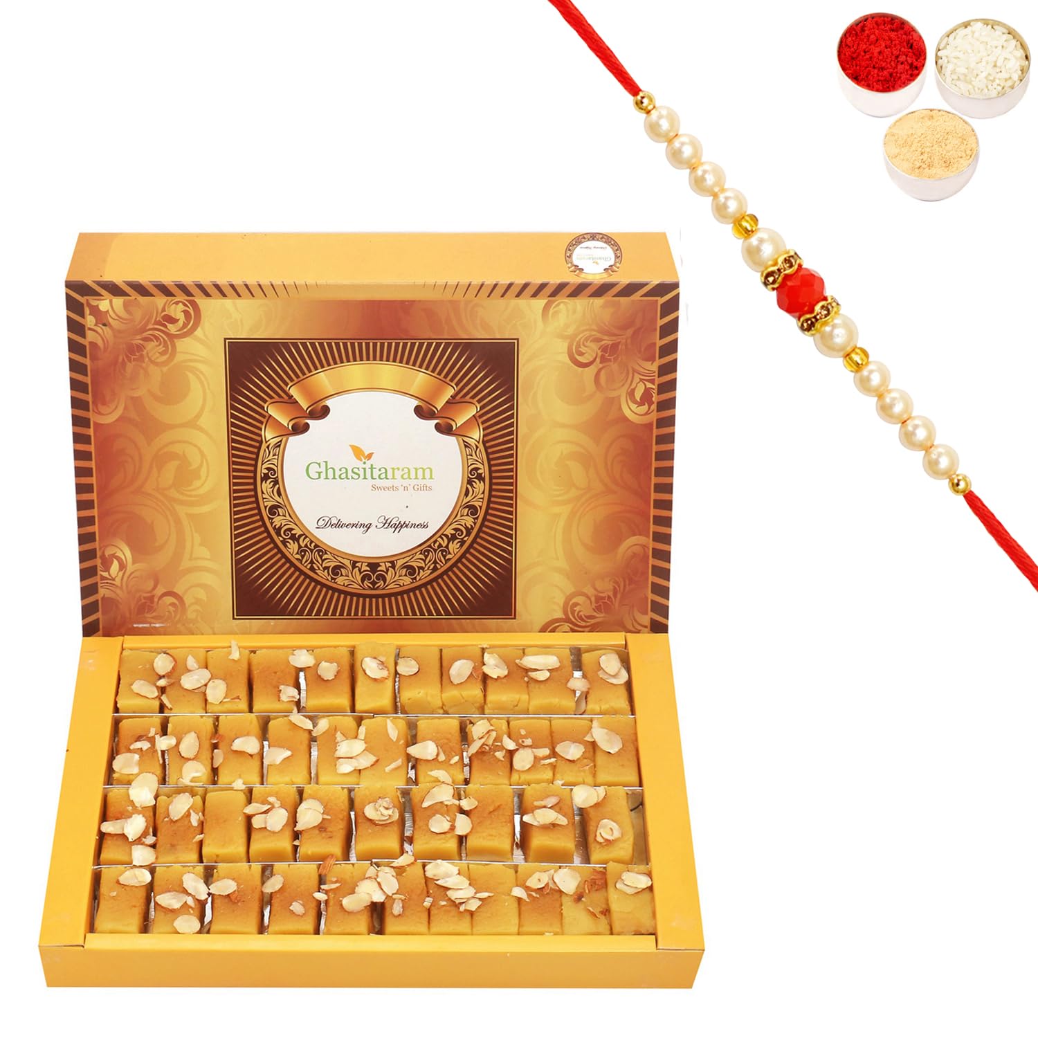 Ghasitaram Gifts Rakhi Gifts for Brothers Rakhi Sweets - Soft Mysore pak (800 GMS) with Rakhi