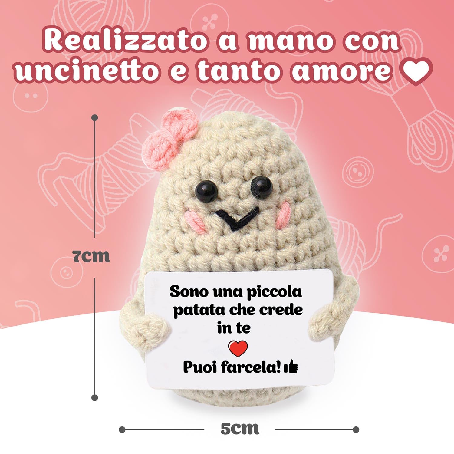 Cactus Portafortuna In Lana, Con Biglietto Ispirazionale, Peluche Divertente Regalo Di Incoraggiamento Per Amici E Famiglia, 10,5 Cm