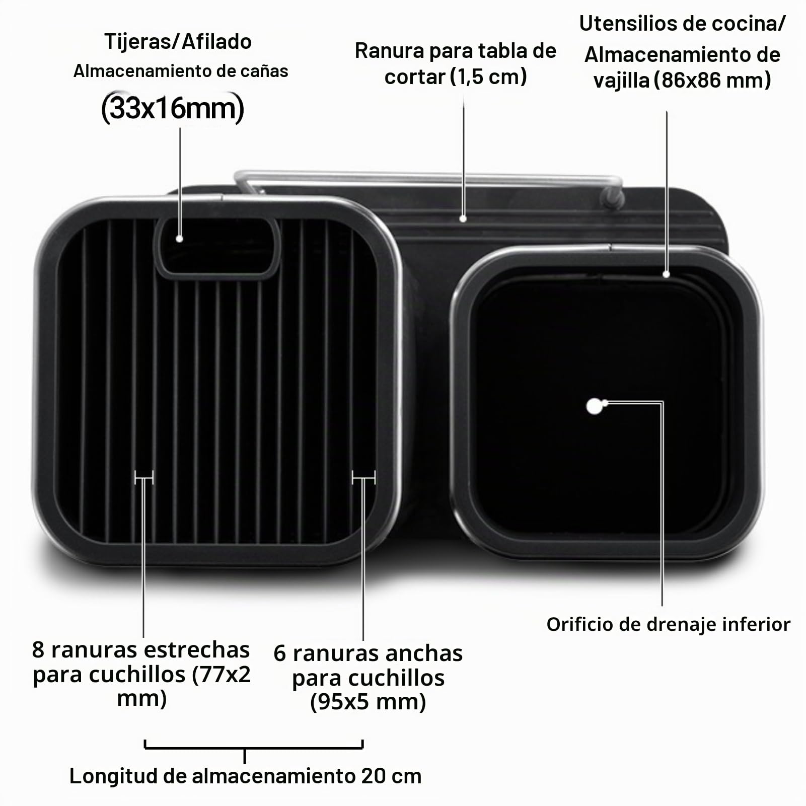Universal Soporte Cuchillos Cocina 2 en 1 con Soporte para Tabla de Cortar Cuchillero para Más de 14 Cuchillos Organizador Utensilios Cocina