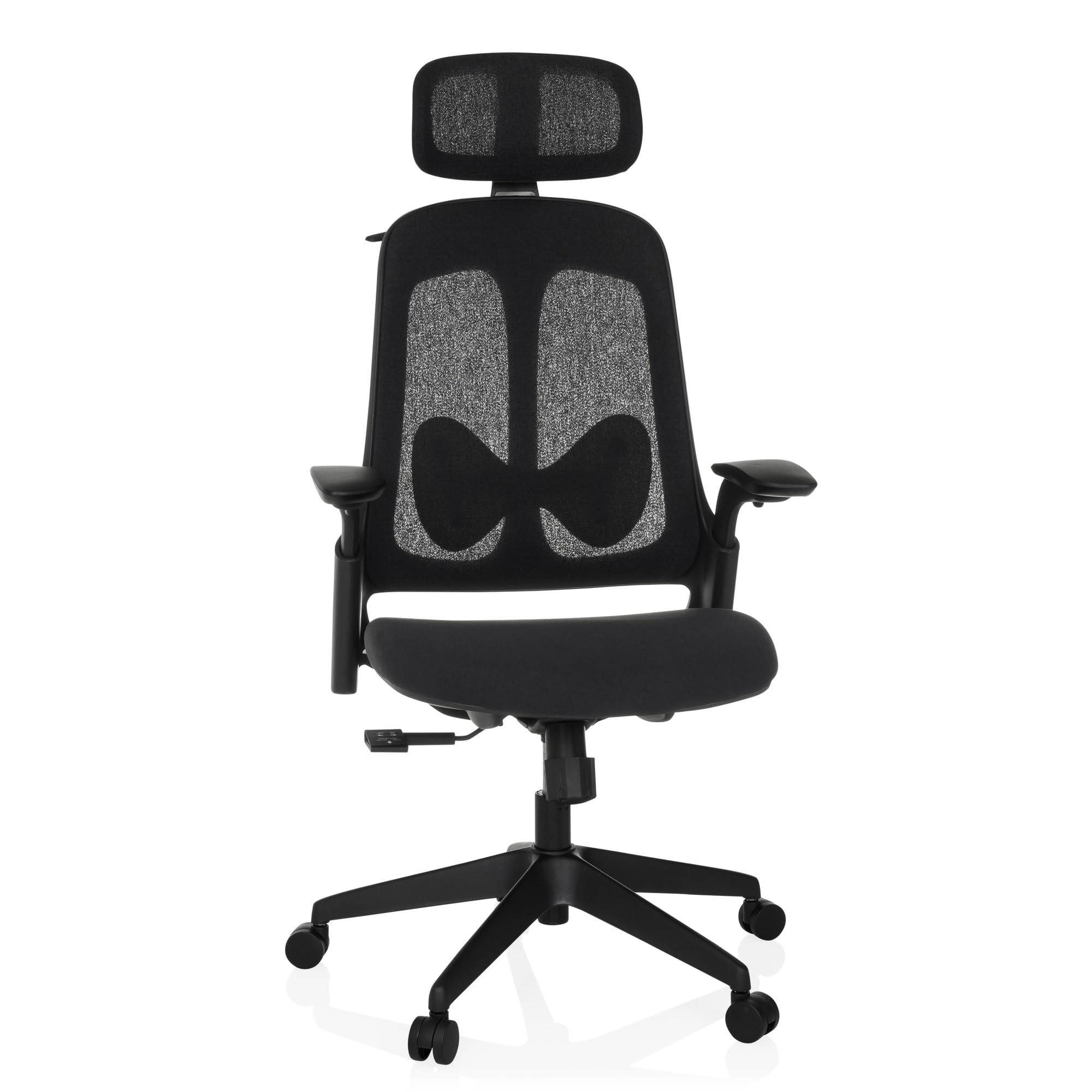 hjh OFFICE Silla de Oficina ergonómica ARCEO F Silla giratoria tapizada con reposacabezas y Apoyo Lumbar Regulables, tapizado de Tela Resistente a la abrasión, Negro