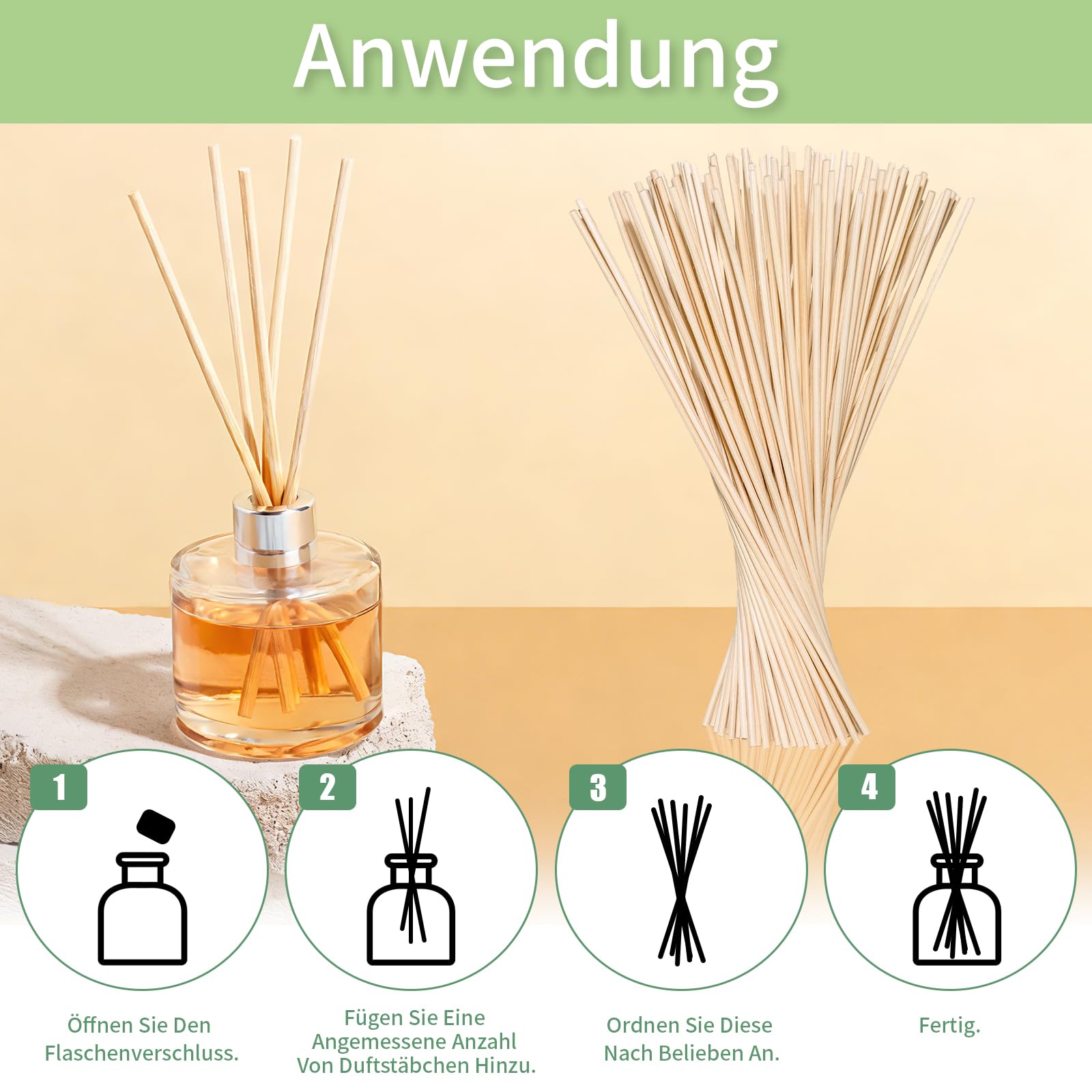 120 varillas aromáticas de 25 cm x 3 mm, varillas de madera para ambientadores de habitación, paquete de relleno, adecuado para aromaterapia, botella de aceites esenciales, hogar, oficina y spa
