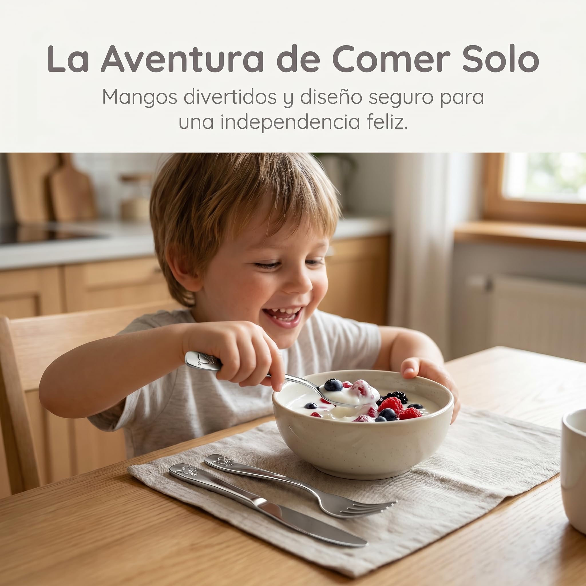 Cubiertos Infantiles Personalizados con nombre grabado, Set de Cubiertos Infantiles en Acero Inoxidable con Personalización.