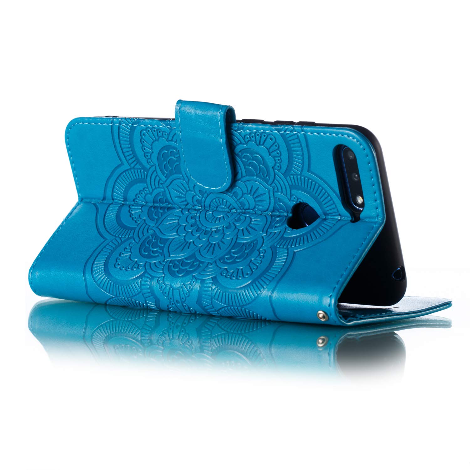 Funda Cartera Para Huawei Y6 2018 / Honor 7A - Cuero Sintético, Soporte Integrado, Color Morado, Con Vidrio Templado