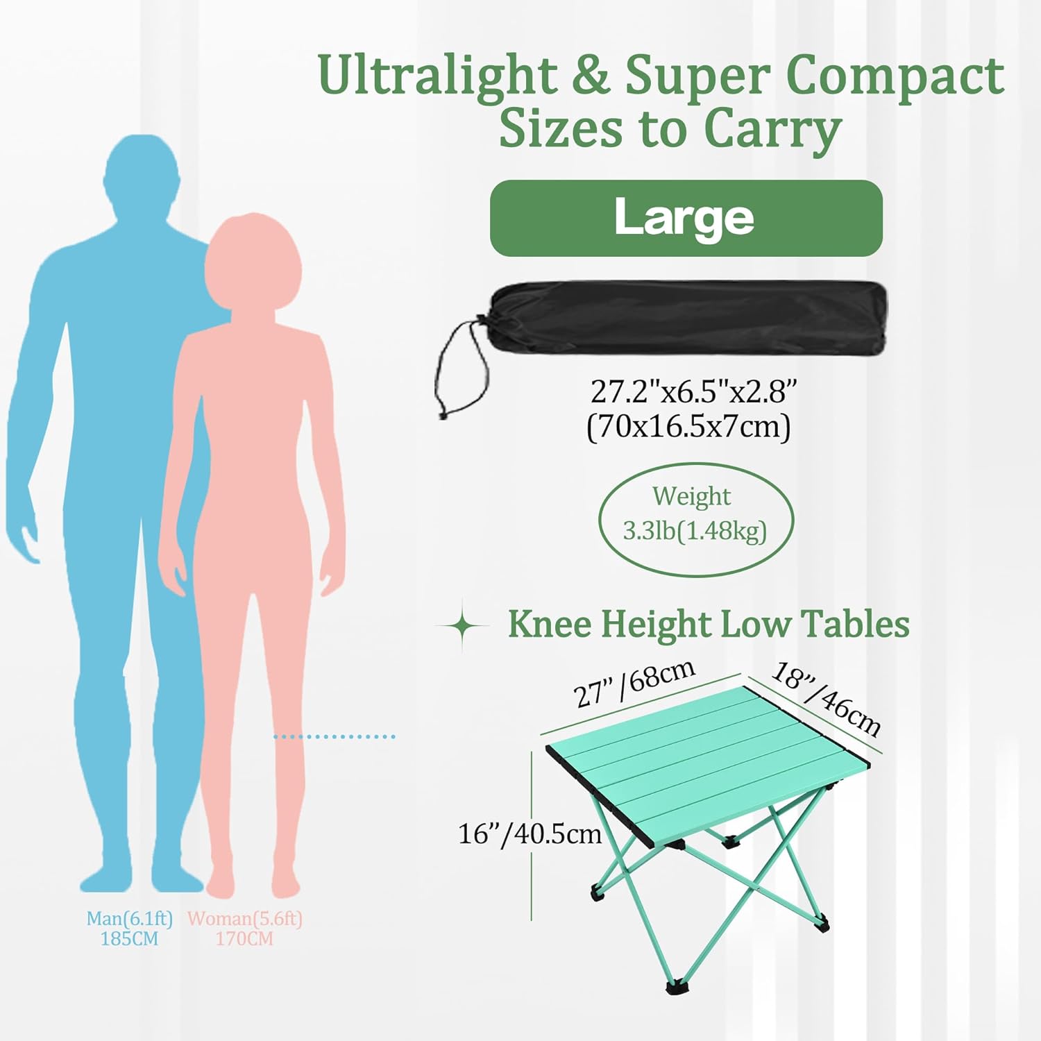 Small Lightweight Aluminum Folding Camping Table with Carrying Bag