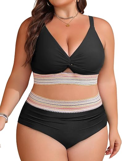 Daci Plus Size Two Piece Swimsuits - High Waisted Bikini for Women Tummy Control Bathing Suits Knot Twist Swimwear 2025