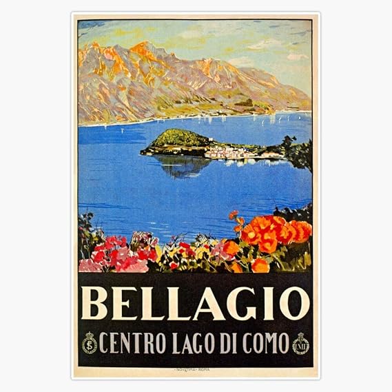 Italy Bellagio Lake Como Vintage Italian Travel Advert Vinyl Decal Bumper Sticker 5