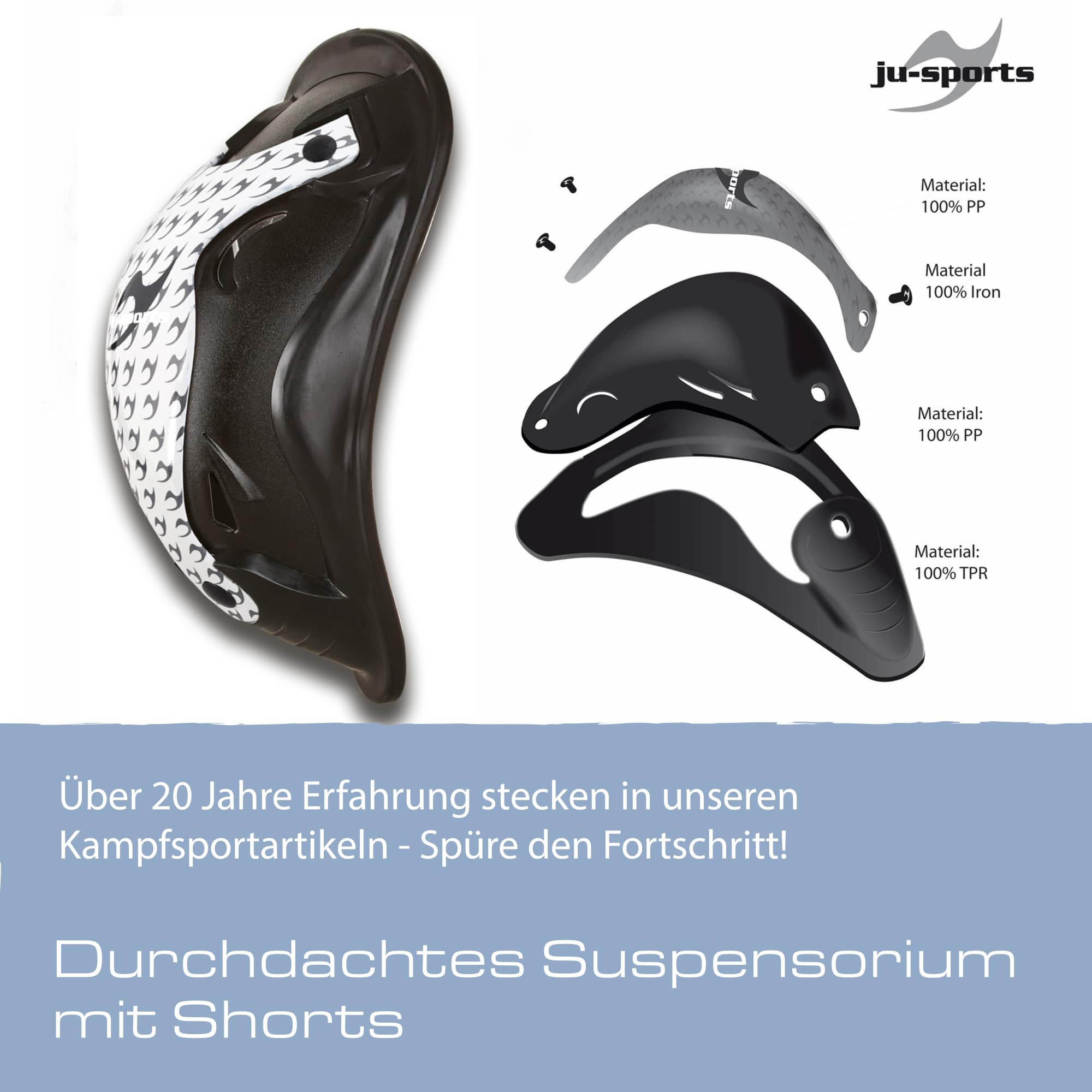 Ju-Sports Tiefschutz Herren Kampfsport Base Supporter + Motion Pro Flexcup - Belüftete vorgeformte Tasche für Cup aus atmungsaktivem Mesh-Material, Mit 4-Wege Stretch Material