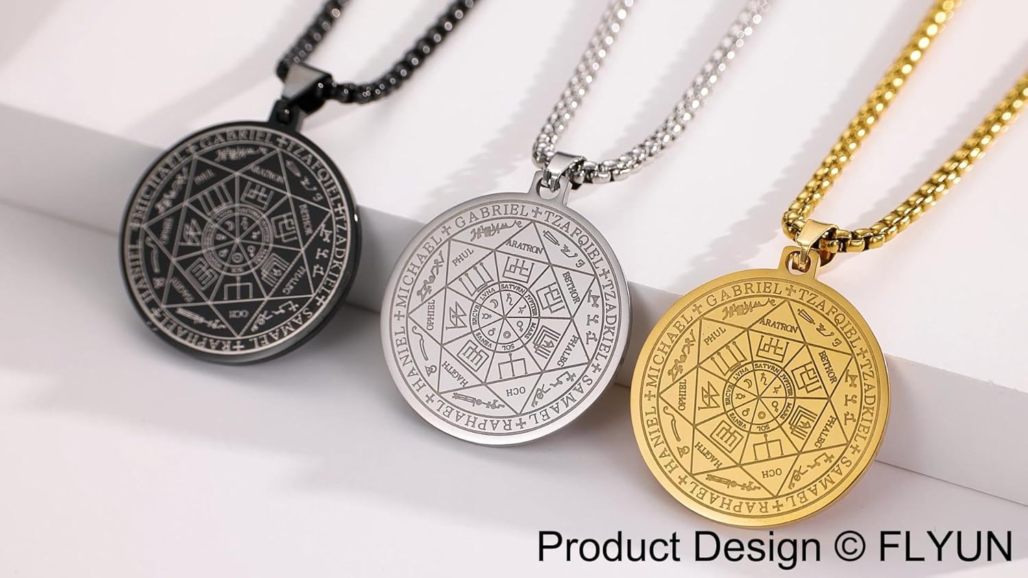 FLYUN Seven Archangels Pendant Necklace For Men Women Protection Amulet Archangel Michael Coin Pendant Necklace Gabriel Uriel Spiritual Stainless Steel Medal Necklace 24 inches - Image 6