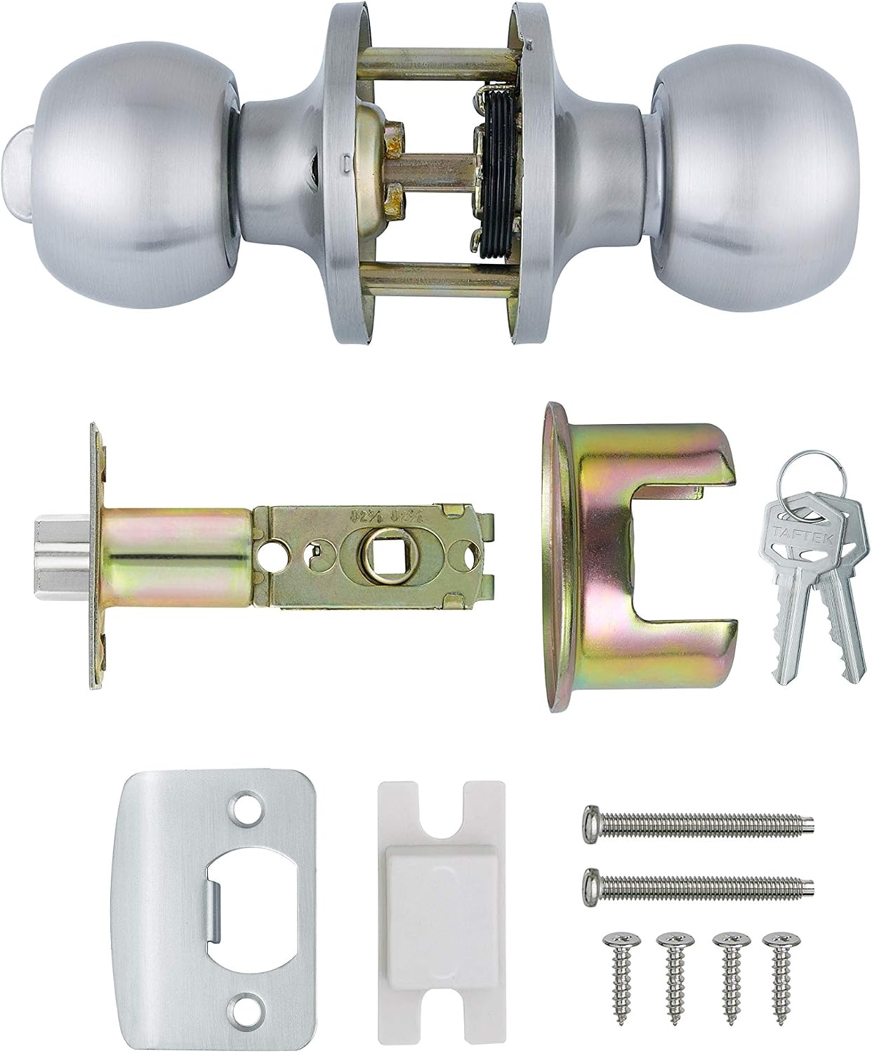 Taftek AMK101 Ball Entry Door Knob Door knobs with Lock and Key Door Lock in Satin Nickel