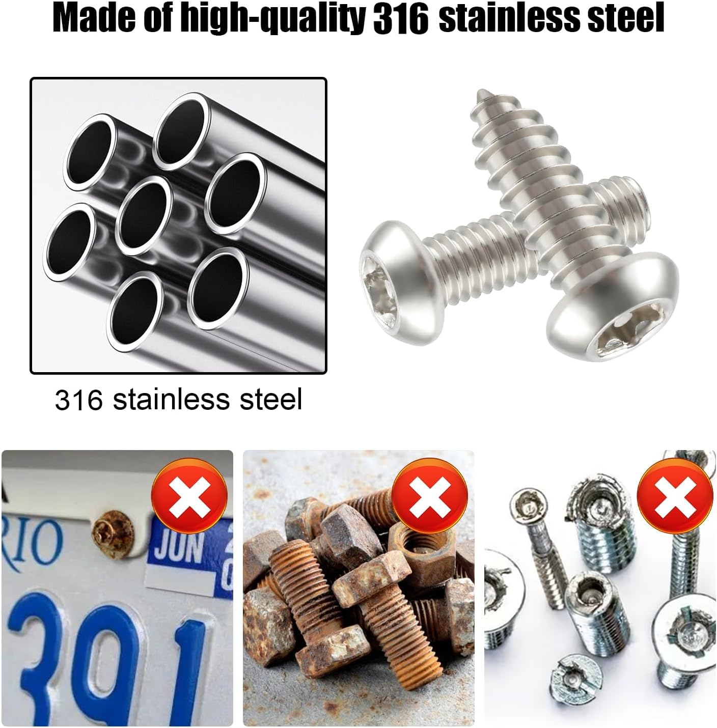 YALOK Anti Theft License Plate Screws Kits 8Sets Rustproof