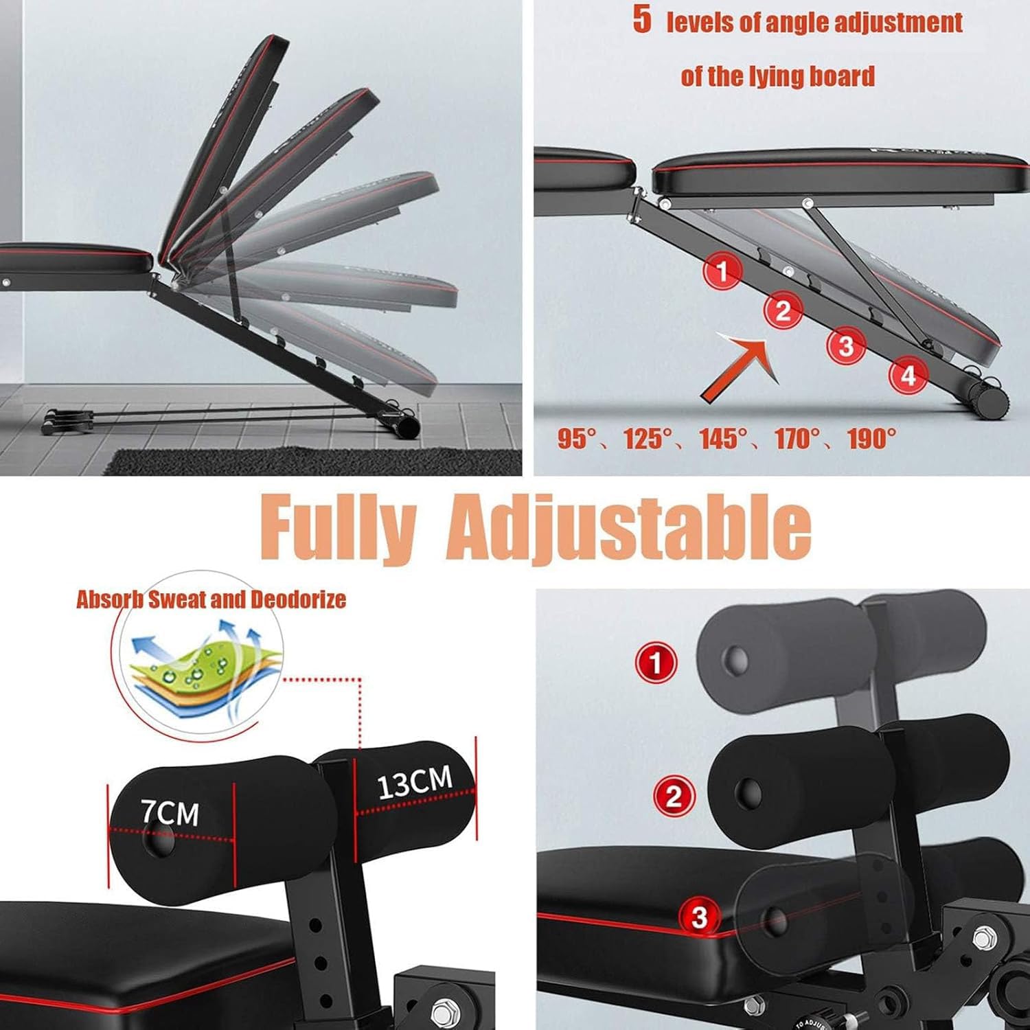 Banc de Musculation Multifonctions Pliable,avec Leg Extension Machine,Universel Banc à haltères Exercices abdominaux Exercices, Banc d’entraînement pour Tout Le Corps