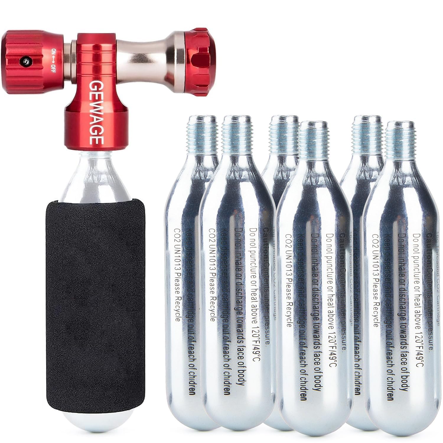 CO2 Inflator with 4 or 6 X 16g Cartridges - CO2 Bike Pump Presta & Schrader Valve Compatible - CO2 Bike Tire inflator for Mountain and Road Bike