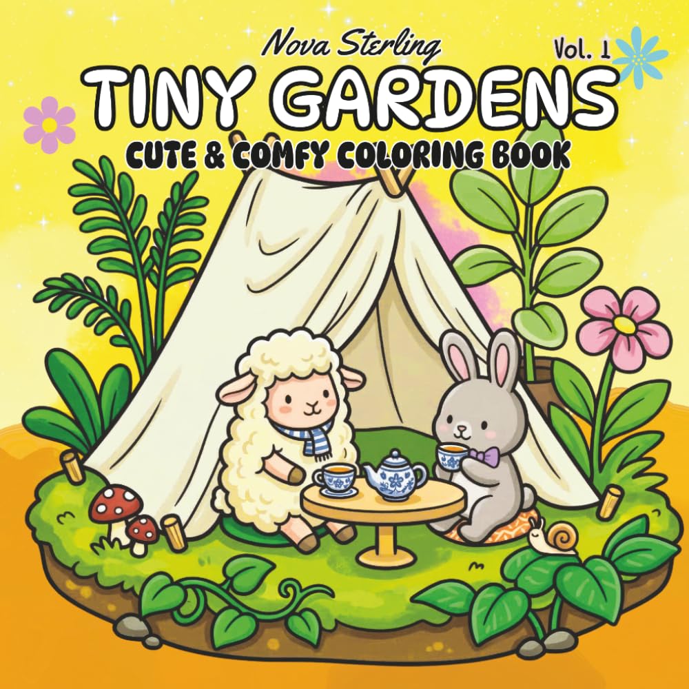 TINY GARDENS: Vol. 1 A Bold & Easy Coloring Book of Minimalist Florals and Cozy Backyards for Teens and Adults