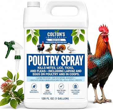 Coltons Naturals Poultry Spray for Chickens Helps with Mites, Lice, Fleas & Scaly Leg Safe for Coops, Birds & Backyard Poultry 1 Gallon
