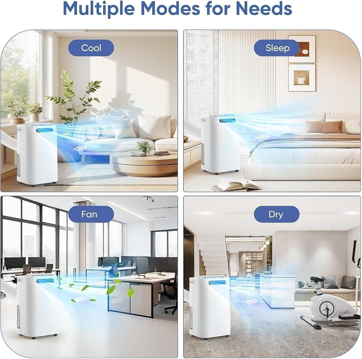 Aire Acondicionado Portátil 14000 BTU para Espacios Grandes hasta 65 m², Equipo de AC con Mando a Distancia, Deshumidificador, Modo Ventilador, Temporizador y K