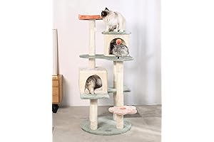 HYABi Fluffy Plush Five Cats Condo Flower Cat Tree Bunny Theme Platform