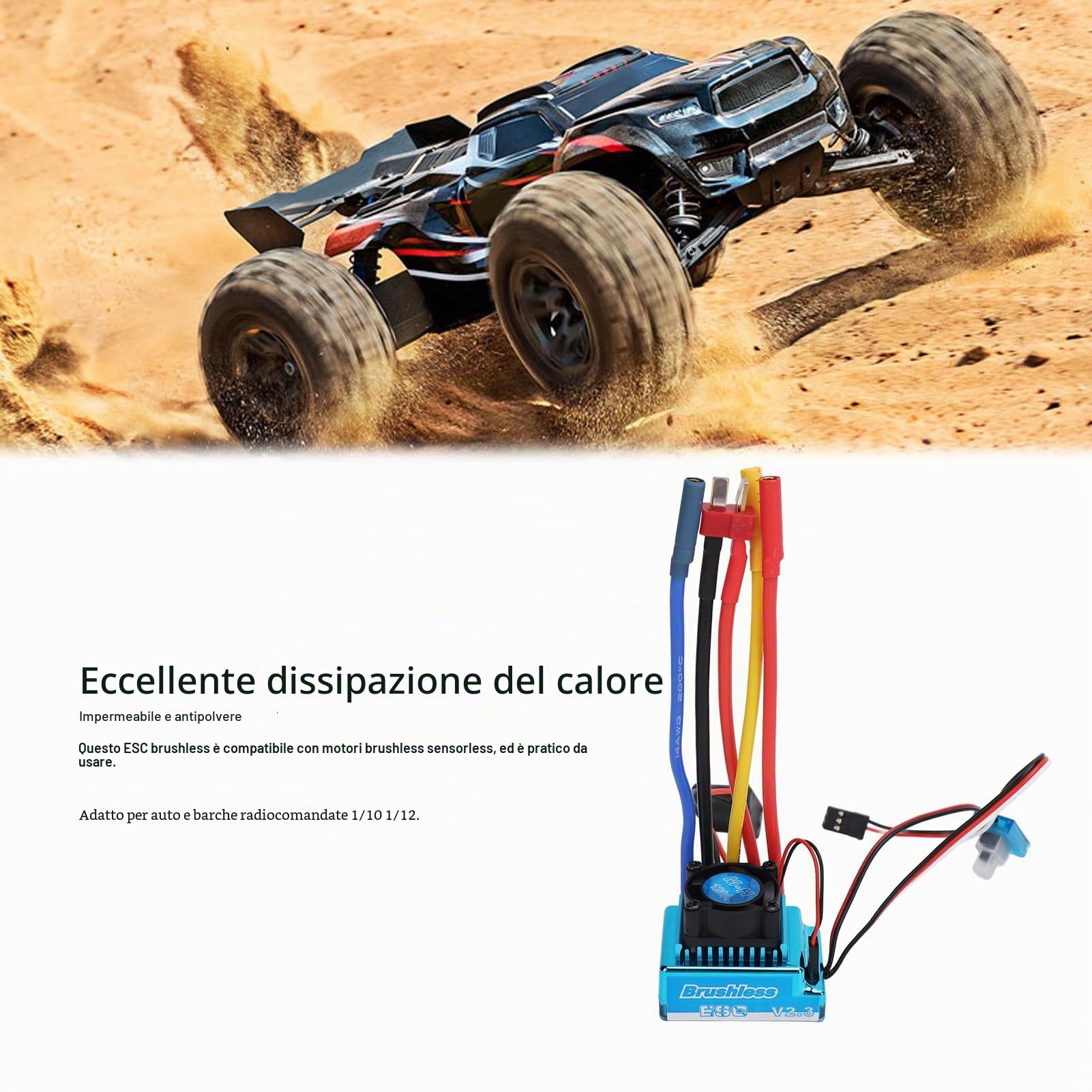 Buachois ESC Brushless Regolatore di Velocita 120A Impermeabile per Auto e Barche RC 1 10 1 12 Controllo Elettronico Alta Potenza con Ventola di Raffreddamento