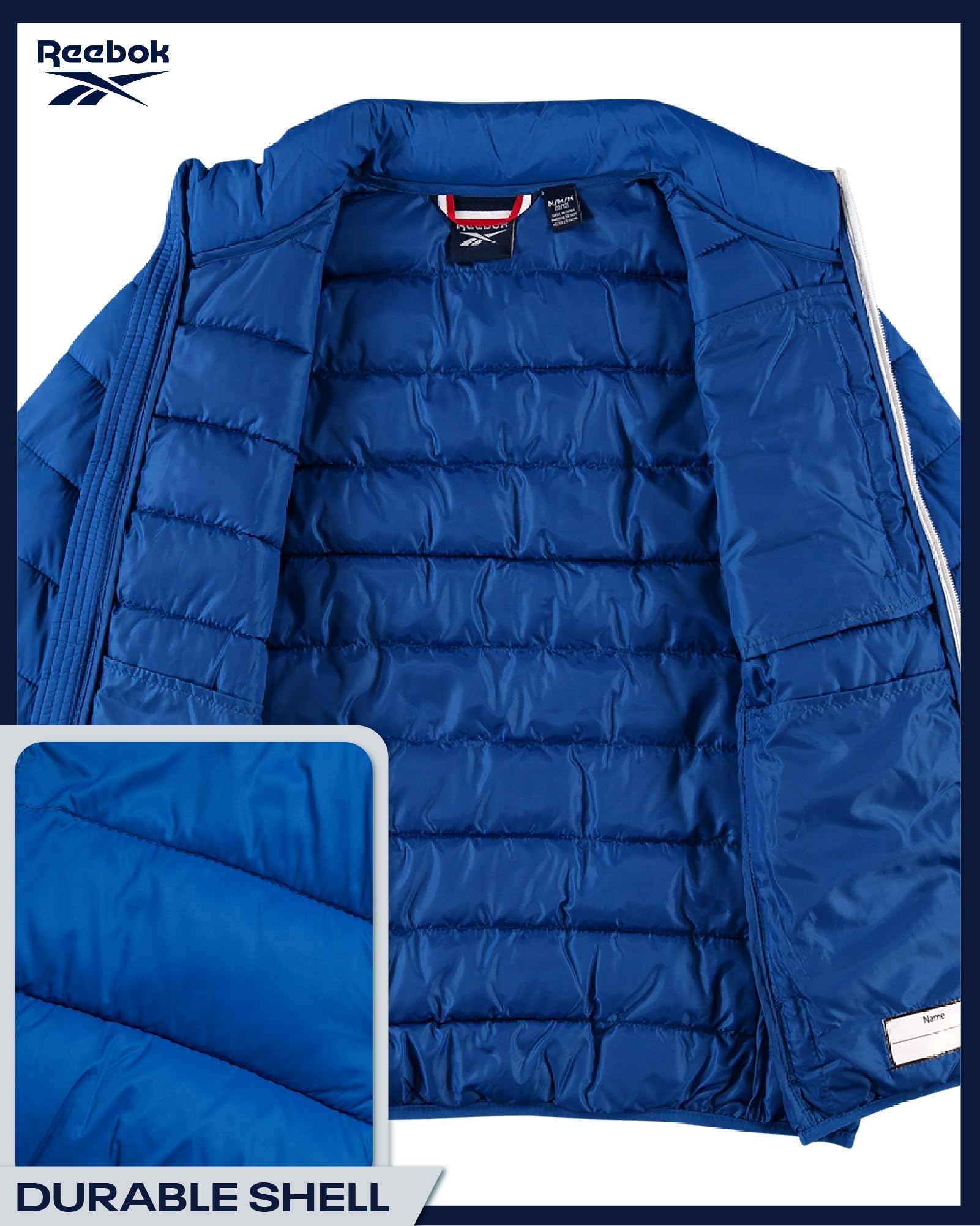 Reebok Piumino da bambino, peso medio, trapuntato, isolante, invernale, impermeabile e antivento