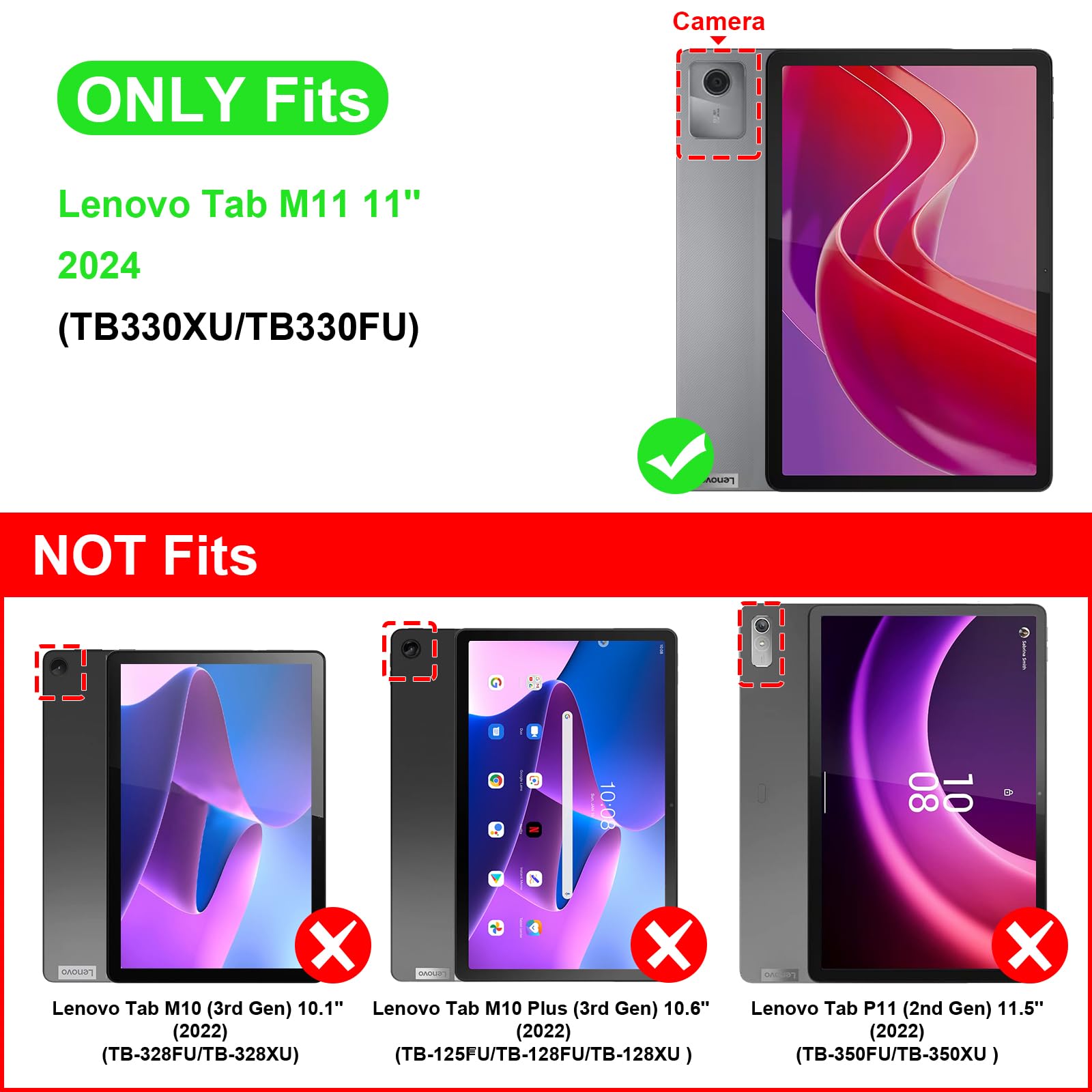 FINTIE Etui kompatybilne z Lenovo Tab M11 (TB330) 11-calowy tablet 2024 - [z uchwytem na długopisy] cienka, lekka, przezroczysta tylna obudowa z miękkiego TPU, czarne