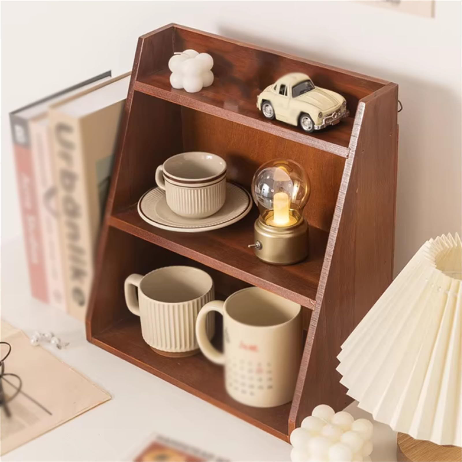 Para el coche Escritorio de oficina madera maciza, estante almacenamiento for tazas té tres capas, portavasos escritorio Ajuste