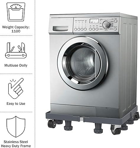 Miniatura 7 de Carretilla multiusos con 4 pies, ruedas giratorias de bloqueo, niveles y base ajustable para mover lavadora, secadora, electrodomésticos, capacidad