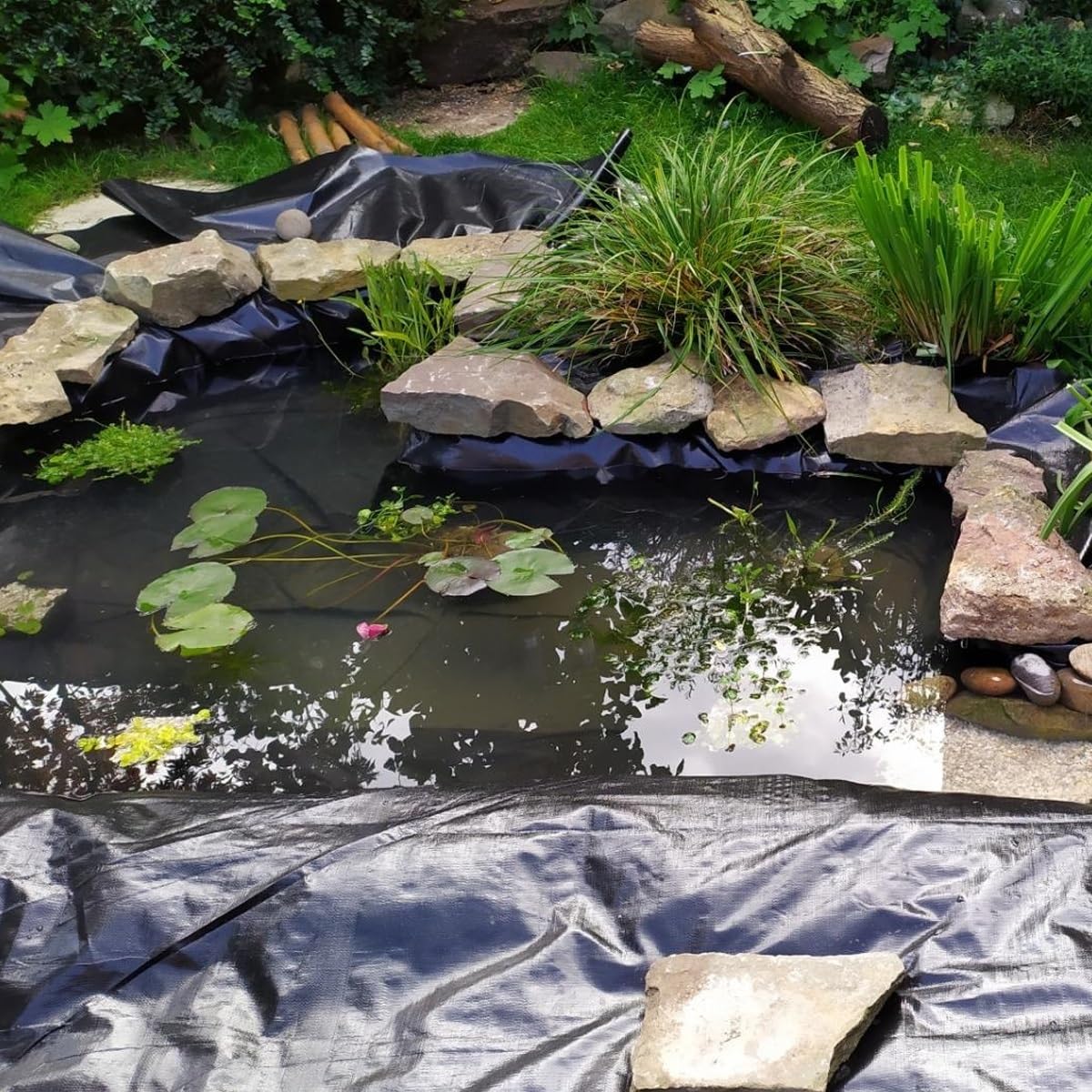 Telo per Laghetto Nero in HDPE 0.12mm 5x5m 10x10m 13x13m Rivestimento per laghetti pre-tagliata Fodera per Laghetto, Resistente ai Raggi UV e alle intemperie, per Paesaggistica Giardini ( Dimensione :