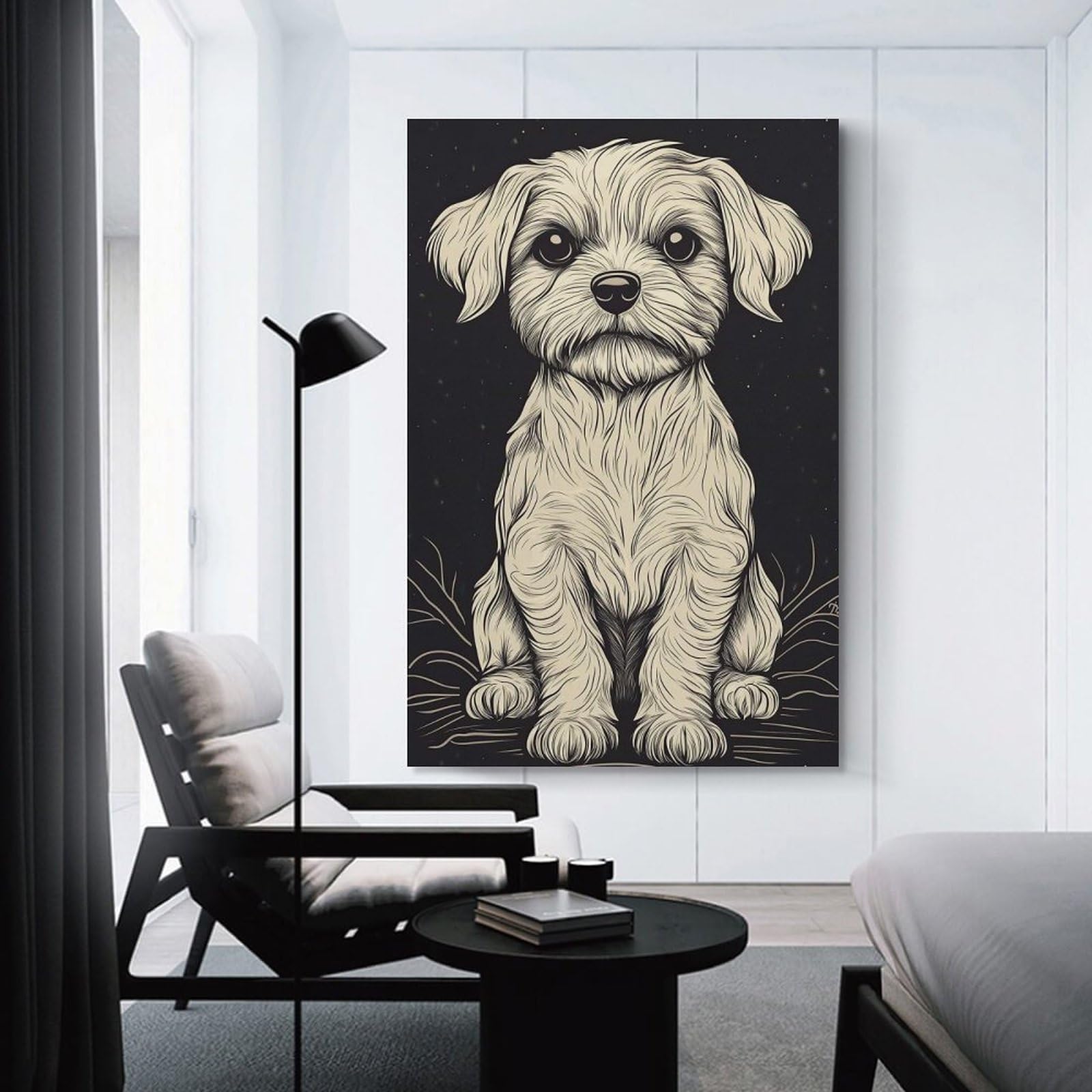 Junmoney Canvas Wall Decor Dog Illustration, 24x36inch(60x90cm), for Gallery Wall Decor And Room Displays, An Easy Match for Collected Prints