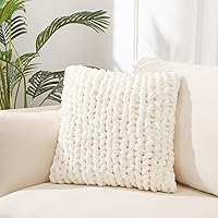 GARLVCAL Cream White Chunky Knit Throw Pillow Cover 18x18 Inch - Luxury Crochet Pillowcase for Sofa Bedroom Decor