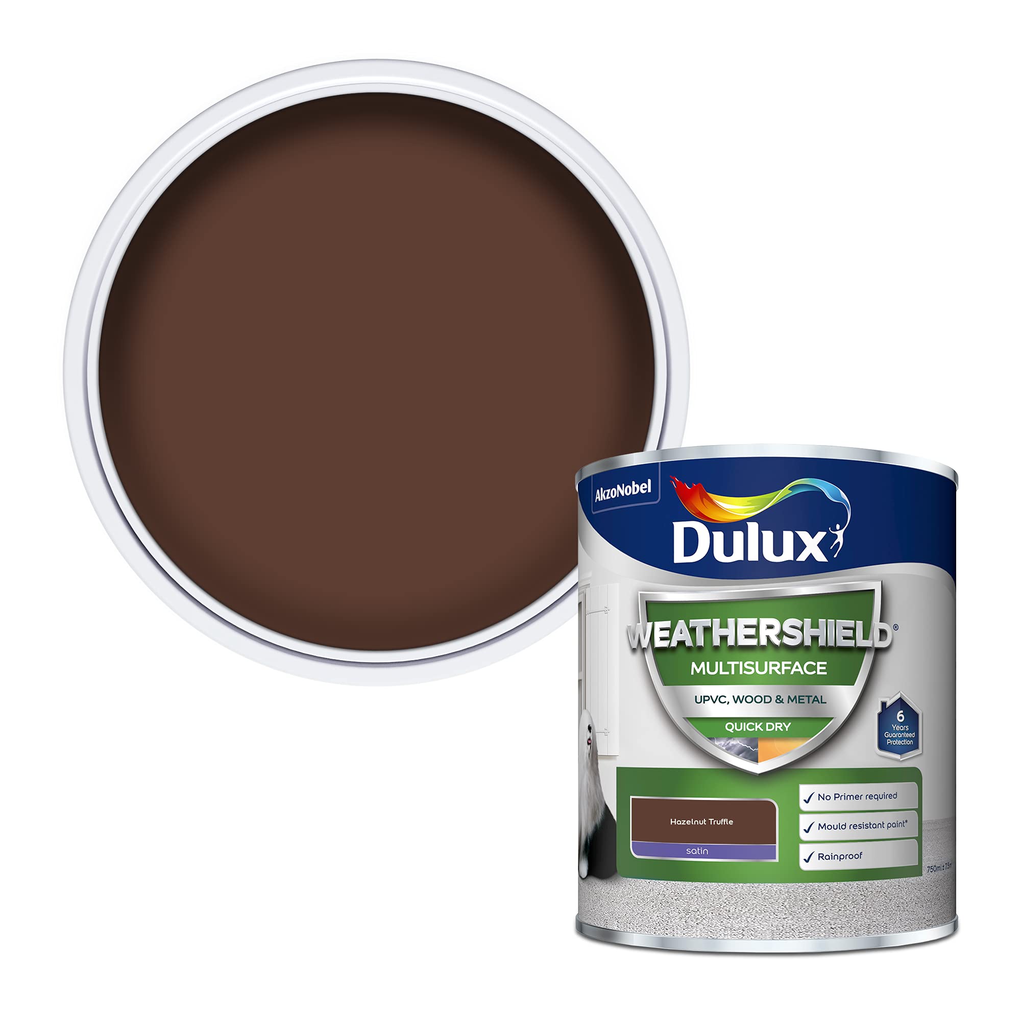 Dulux Warm Neutral Weathershield Multisurface Quick Dry Satin Hazelnut Truffle, 750Ml