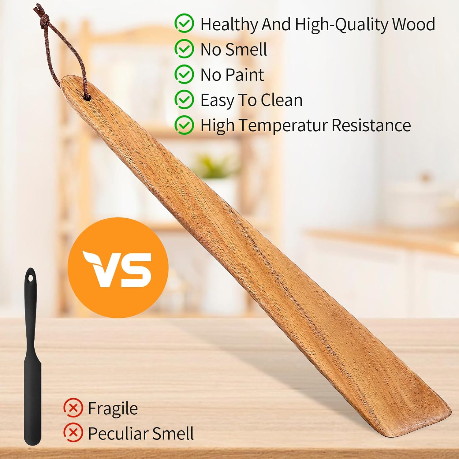 12 Inch Teak Wood Spatula, Kitchen Utensils for Cooking, Scraper Spurtle, Flat Wooden Turner, Flat Egg Flipper Spatulas, Cast Iron Stirrer, Eco-Friendly Wooden Kitchen Tools - Image 4