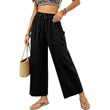 Womens Wide Leg Cropped Pants Drawstring Casual Palazzo Pants Loose Flowy Lounge Trousers with Pockets