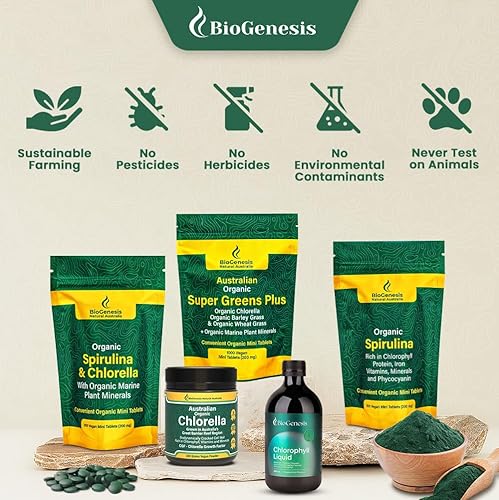 Miniatura 8 de Biogenesis SuperGreens Plus Polvo  10.58 oz  Sin sabor  Clorella orgánica, pasto de trigo, hierba de cebada y espirulina  Cultivado en Australia