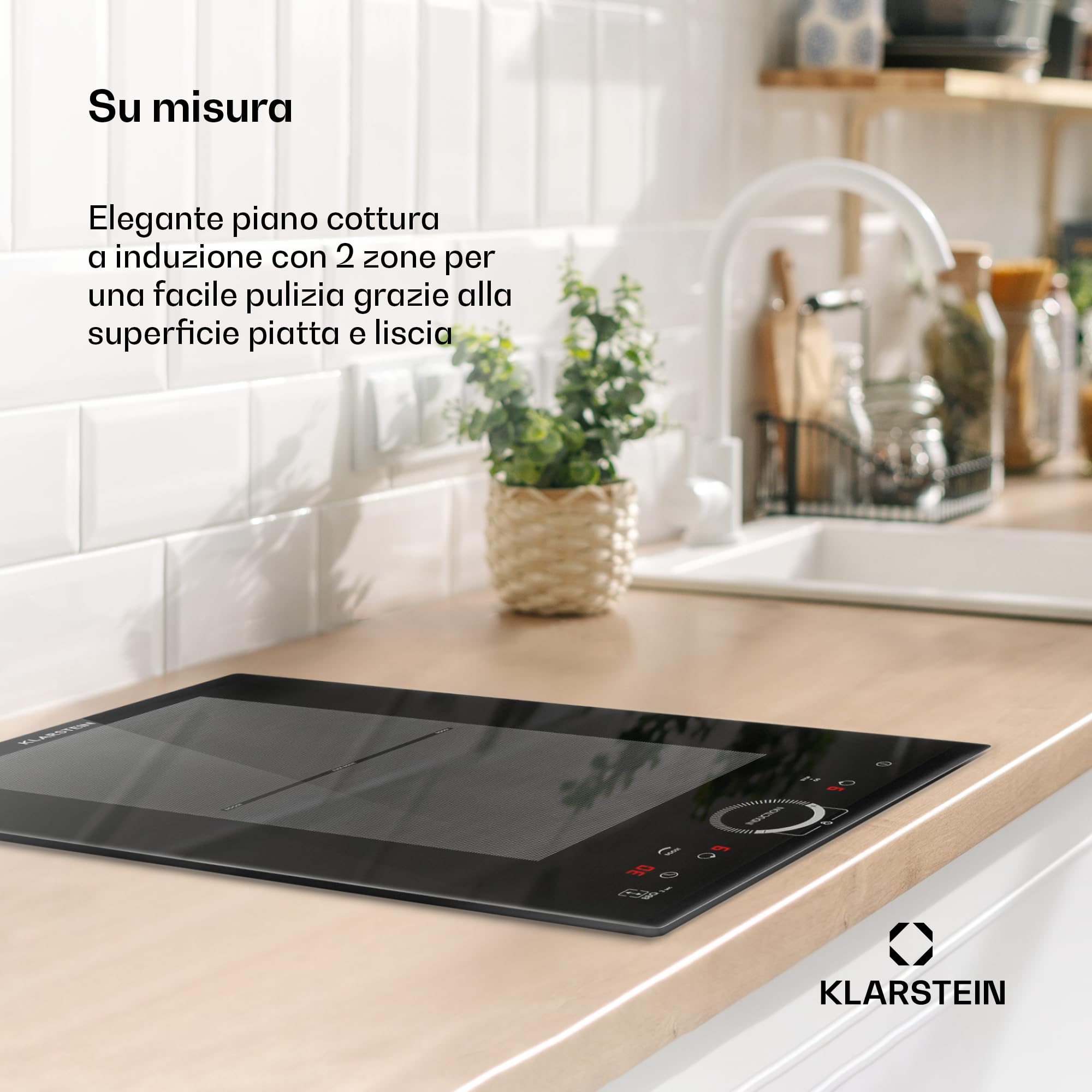 Klarstein Piastra Induzione 2 Fuochi, Piano Cottura 3500W, Integrata con Controllo Touch, Fornello Professionale