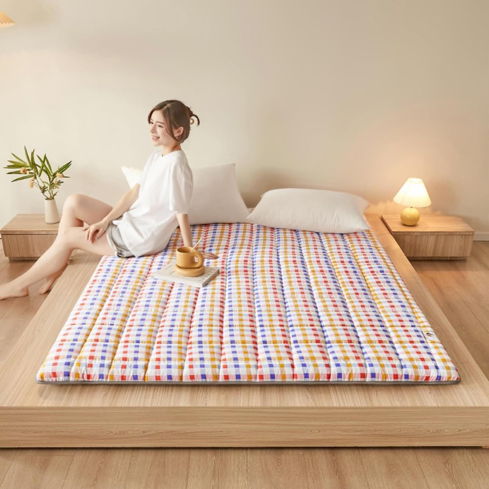 Fufizu Futon Materasso Comodo Traspirante Giapponese da Pavimento Tatami Portatile Materasso Tatami Pieghevole per Adulti Materassi da Terra Alto Futon Trapuntato Salvaspazio,005,150 * 200cm