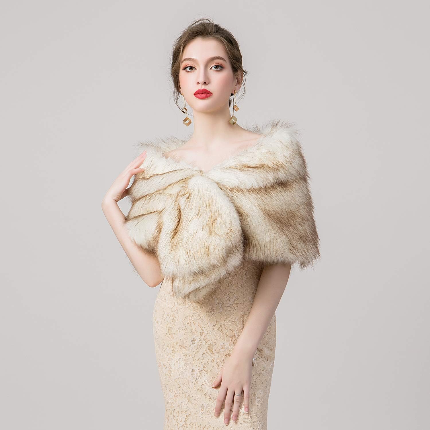 Wedding Women Faux Fox Fur Wraps Shawls Stoles Cape Shrug for Bridal Evening Party