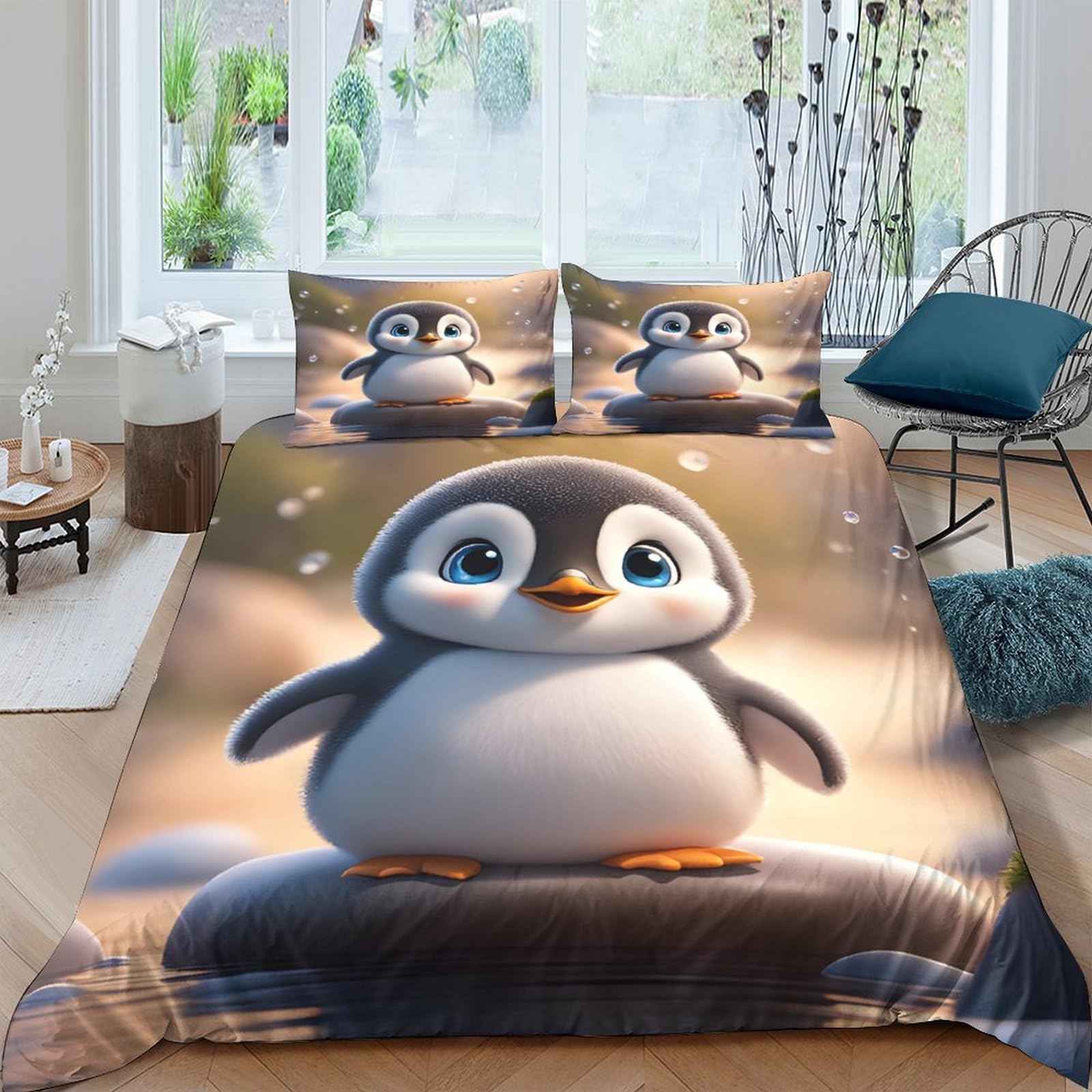 Ctjqhvkz Style-3 3D Printed Cute Penguin Fitted Sheet Microfiber Soft Cartoon Animal Mattress Cover For Bedroom Guest Room Decor Single（135X200cm）