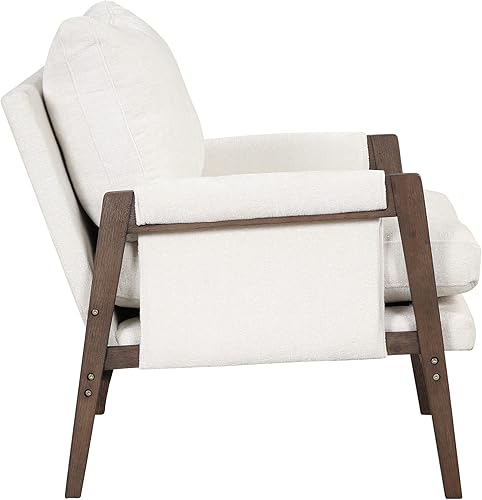 Miniatura 7 de Merax Silla moderna de terciopelo de mediados de siglo con madera maciza y cojín de asiento grueso para sala de estar, dormitorio, estudio, color