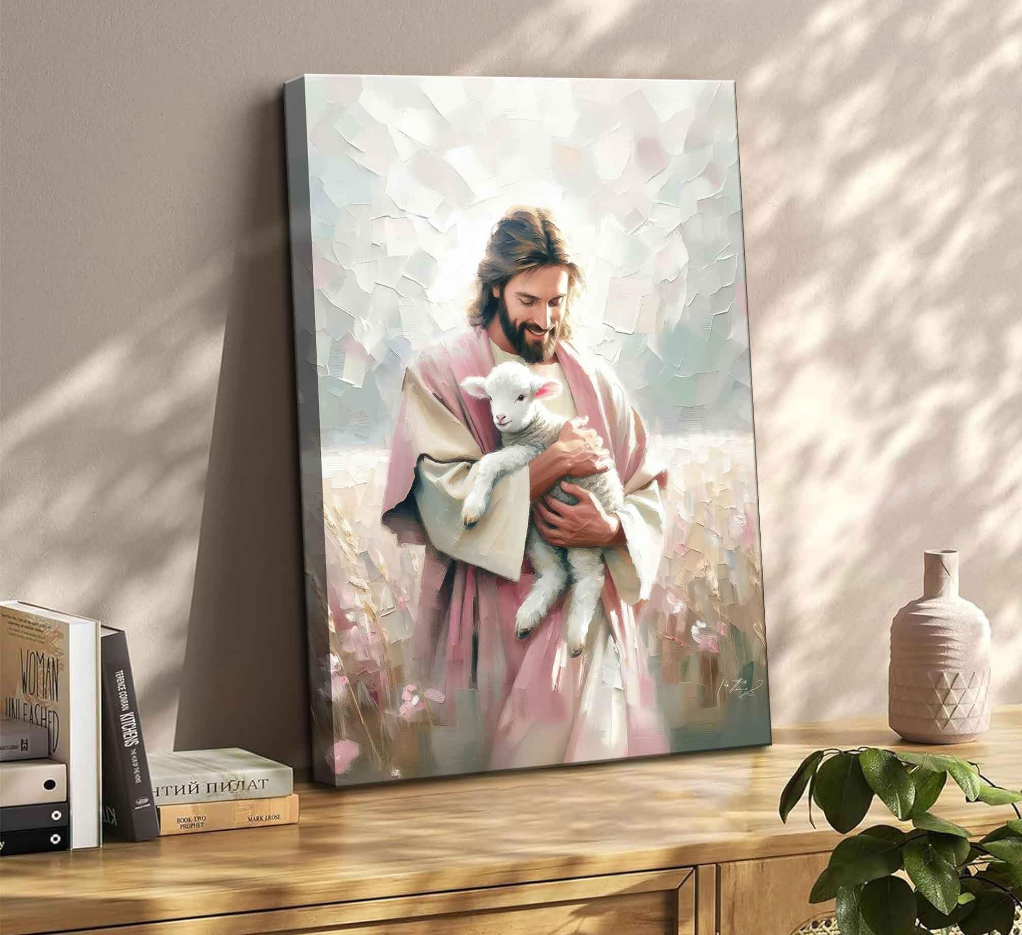 Amazon.co.jp: Jesus Embraces Lamb キャンバスウォールアート