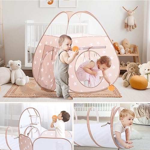 Miniatura 5 de PigPigPen Tienda de campaña 3 en 1 para niños con túnel, casa de campaña cuadrada para niños y niñas, casa de juegos emergente para niños pequeños,