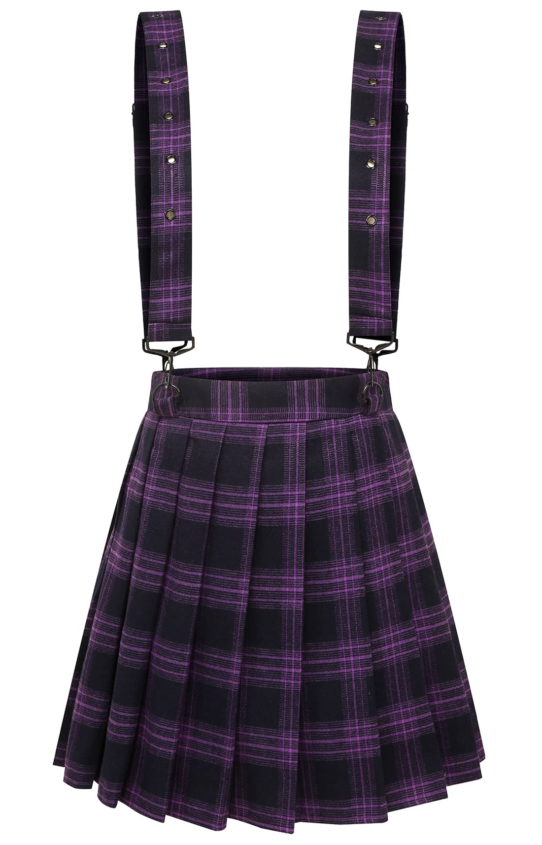 chouyatou Women's Cool Sweet A-Line Decorative Strap Plaid Pleated Mini Skirt: XX-Large Purple