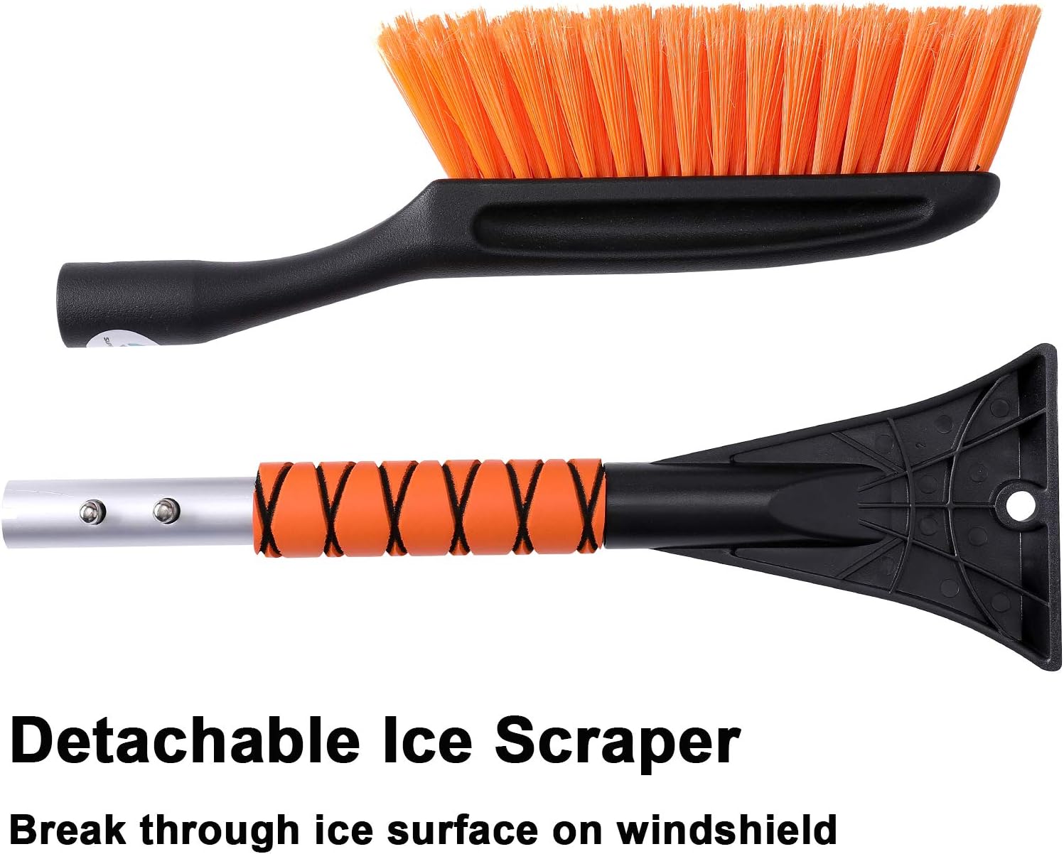 SUPERJARE Snow Brush with Integrated Ice Scraper, Lightweight Snow Broom with Foam Grip Suitable for Small Car, Orange & Black