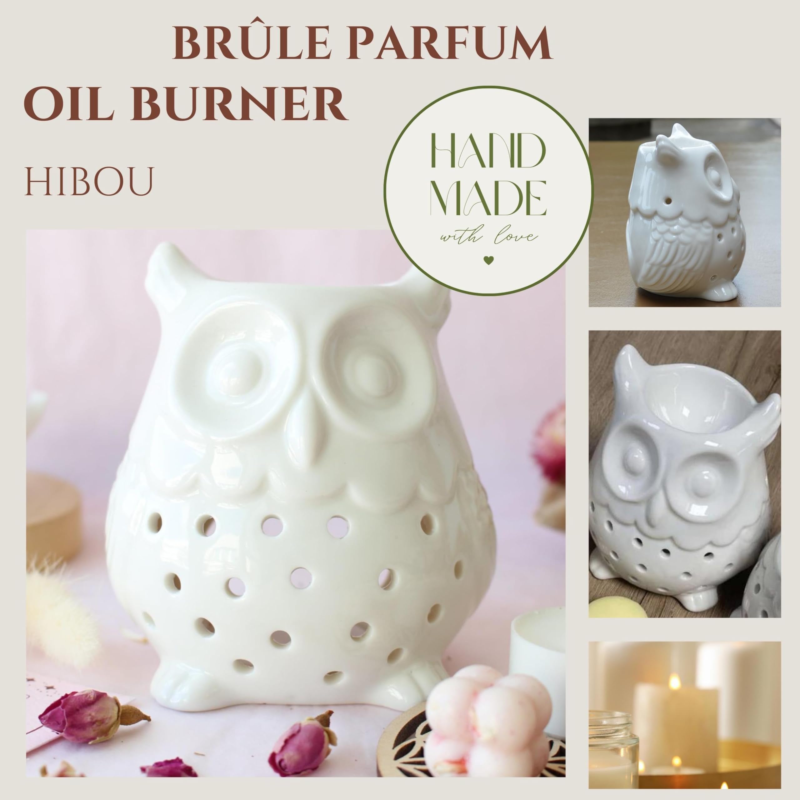 Brûleur à Parfum Céramique Blanc - Diffuseur D'arômes Avec Bougie Chauffe-plat 9.8x9.8cm - 3