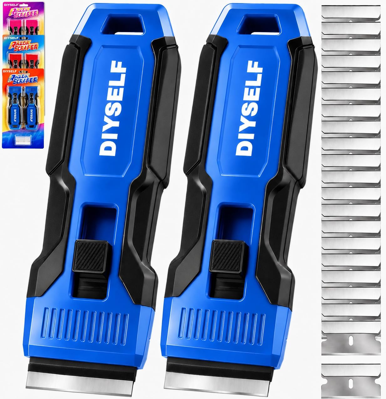 DIYSELF 2 Pack Razor Scraper Tool, Quick-Change Glass Scraper, 30 Blade