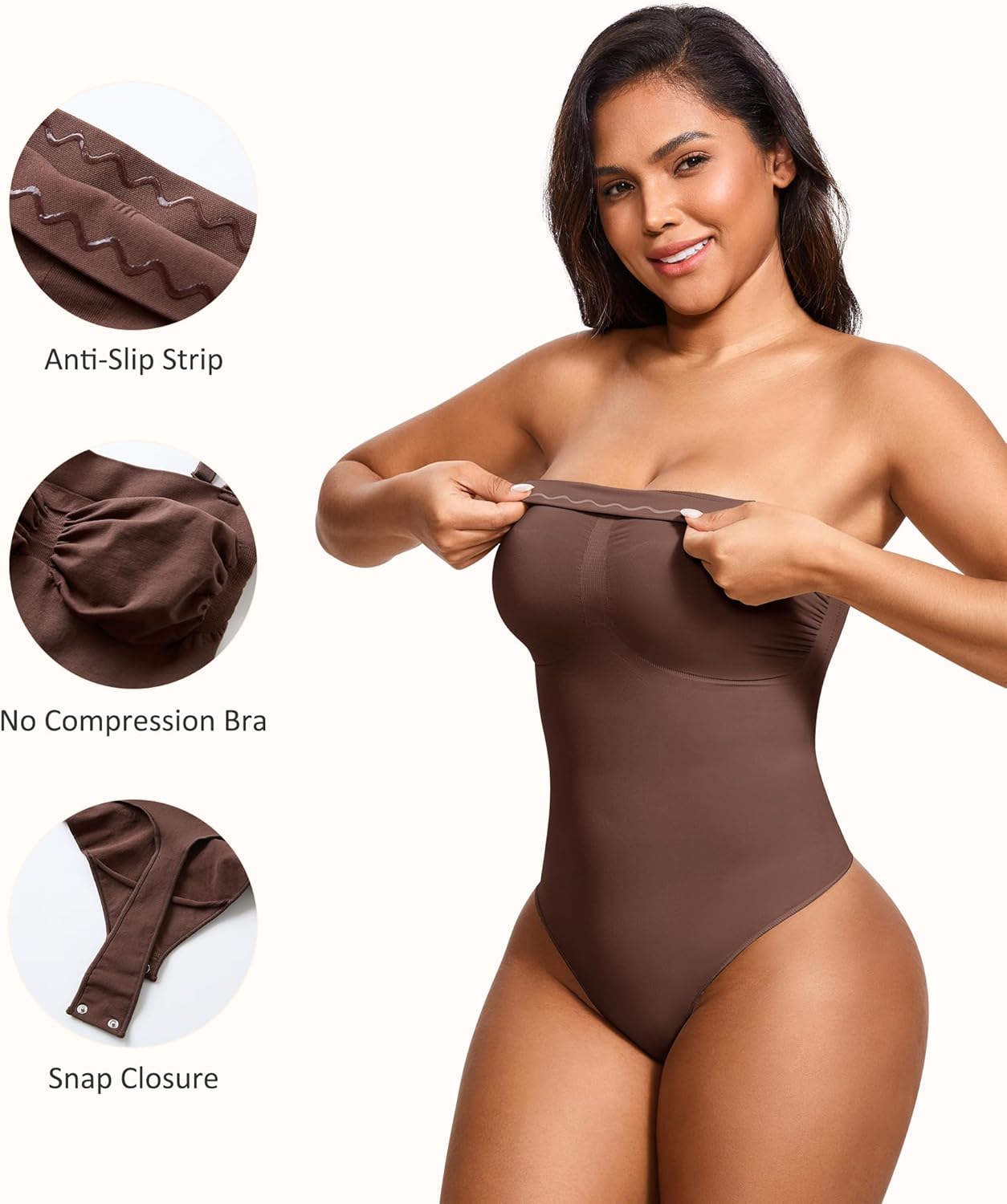 Strapless Thong Bodysuit for Women Seamless Tummy Control Shapewear Body Shaper -Removable Strap Tube Top Leotard - Image 3